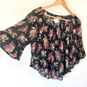 Denim‎ & Supply Ralph Lauren Black Floral Flowy Romantic Blouse Size Small